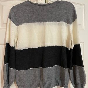 MISSLOOK Gray, White, and Black Striped Sweater